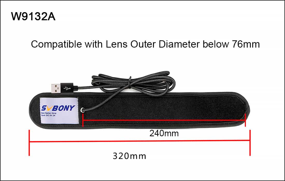 Bande Chauffante Anti-Buée 240 mm USB 3 Niveaux pour Télescope jusqu'à 127 mm - SVBONY
