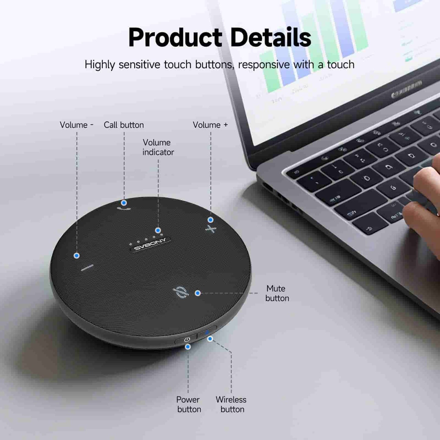 Microphone omnidirectionnel Bluetooth SVHub Omni2 pour réunions intelligentes