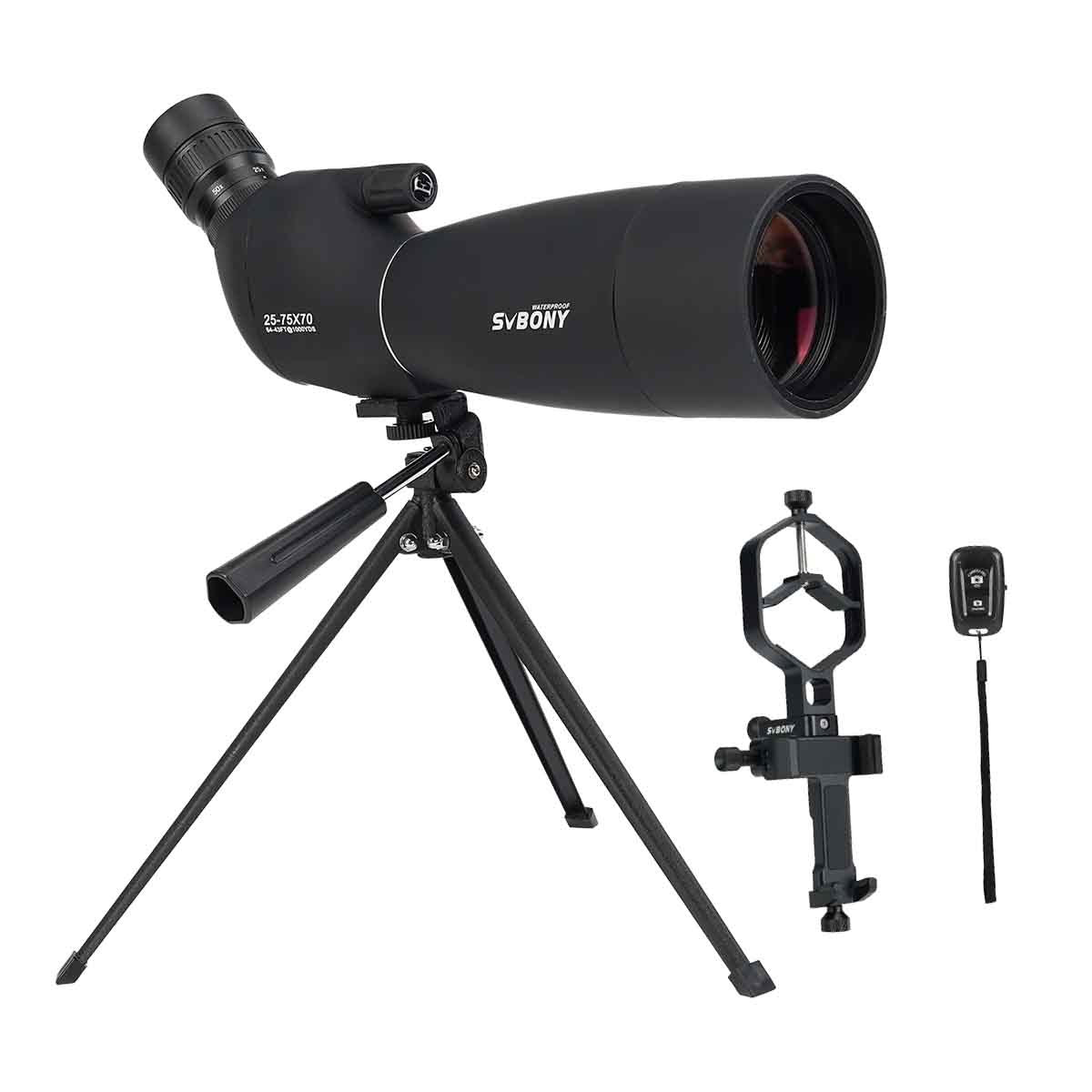 Longue-vue SVBONY SV28 Plus 25–75×70 pour photographie au smartphone