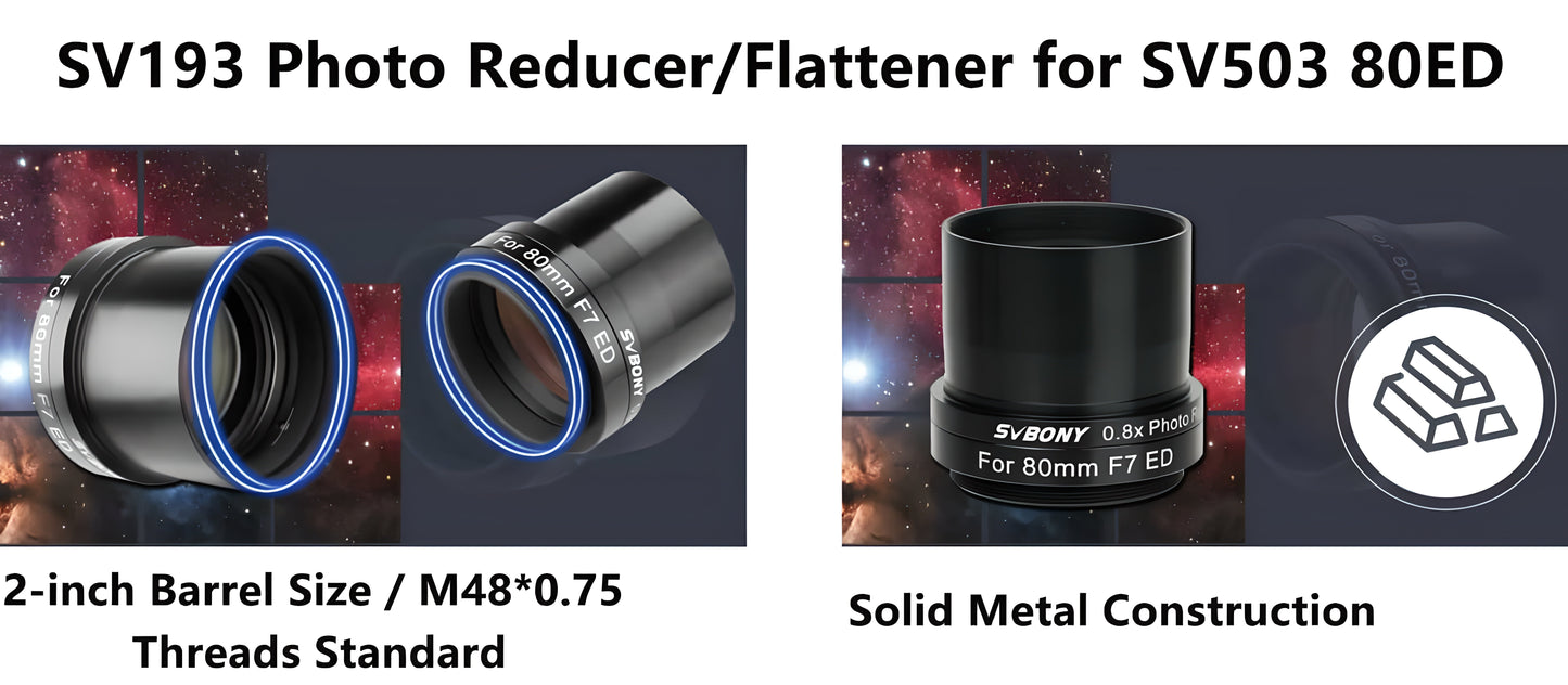 Réducteur de Focale 0.8X 2" SV193 para Telescópios SV503 ED - SVBONY