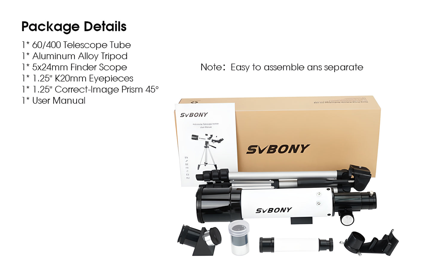 Télescope Réfracteur 60mm/400mm pour l'Astronomie - SVBony