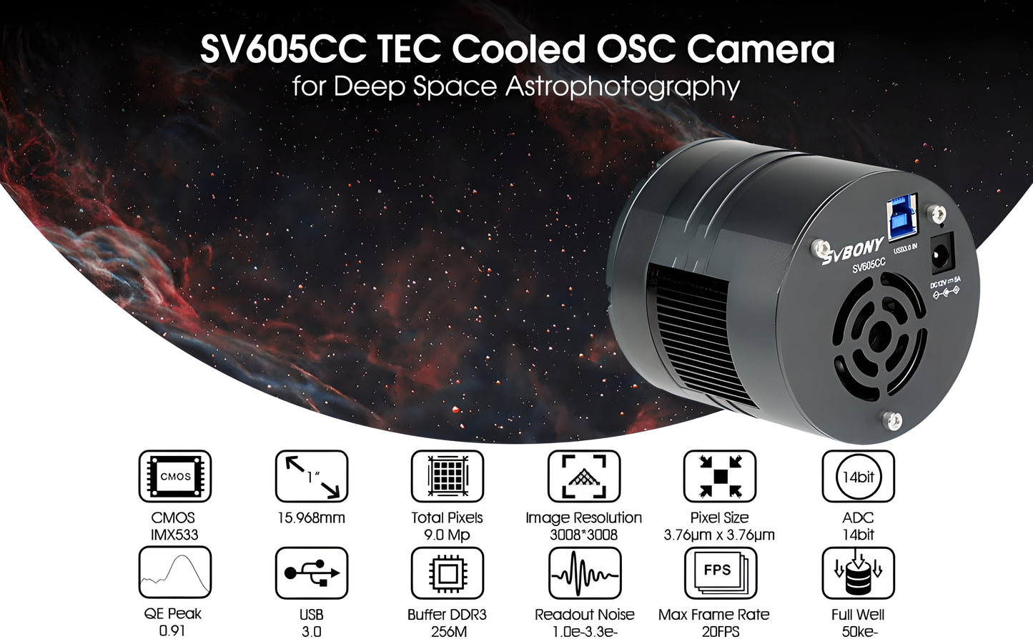 Cámara Astronómica de Color de 1" SV605CC con Refrigeración TEC - SVBONY