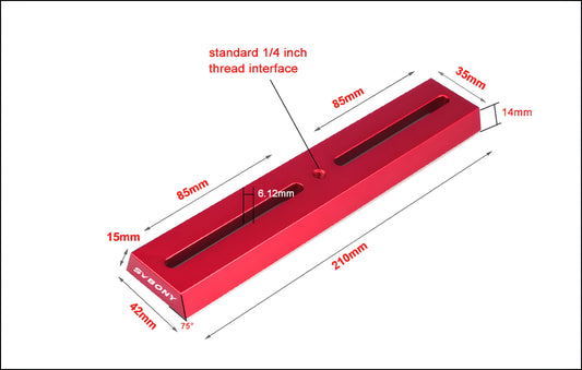 Platine queue d’aronde 210 mm rouge, filetage Ø 6,35 mm au pas de 1,27 mm – SVBONY