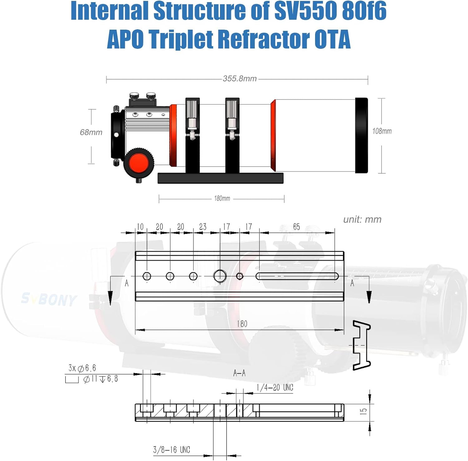 SVBONY SV550 APO Triplet Réfracteur OTA 80mm F6 - Astronomy Store