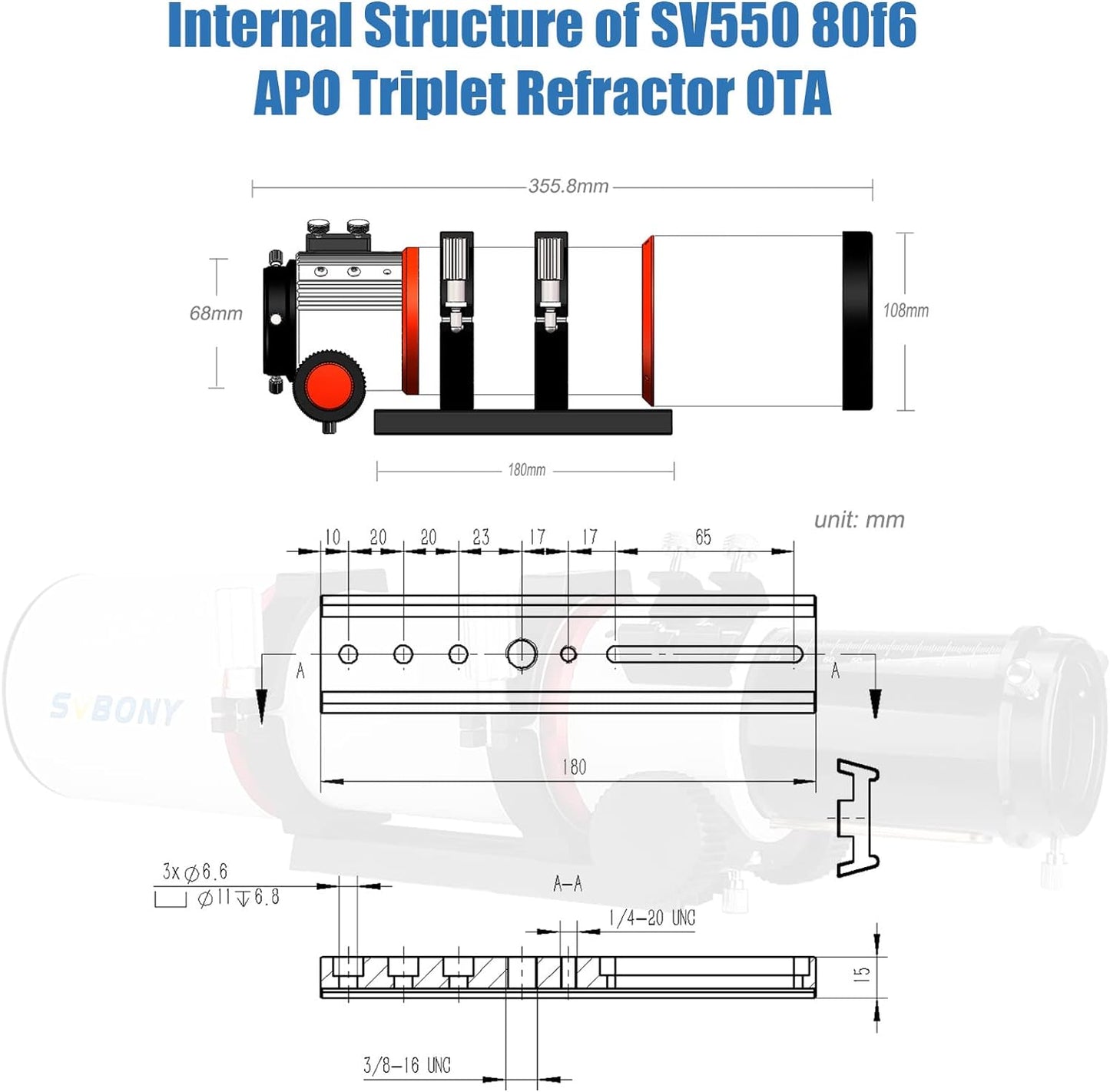 SVBONY SV550 APO Triplet Réfracteur OTA 80mm F6 - Astronomy Store