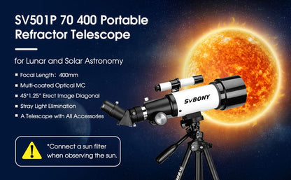 Télescope Réfracteur Portable 70/400 avec Sac à Dos SV501P