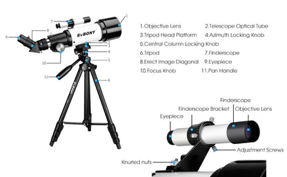 Télescope Réfracteur Portable 70/400 avec Sac à Dos SV501P