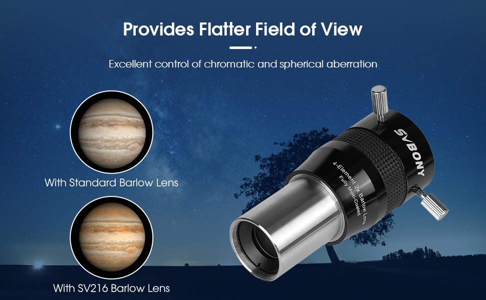 Barlow 2x 4-éléments pour l'observation planétaire et la photographie - SVBONY