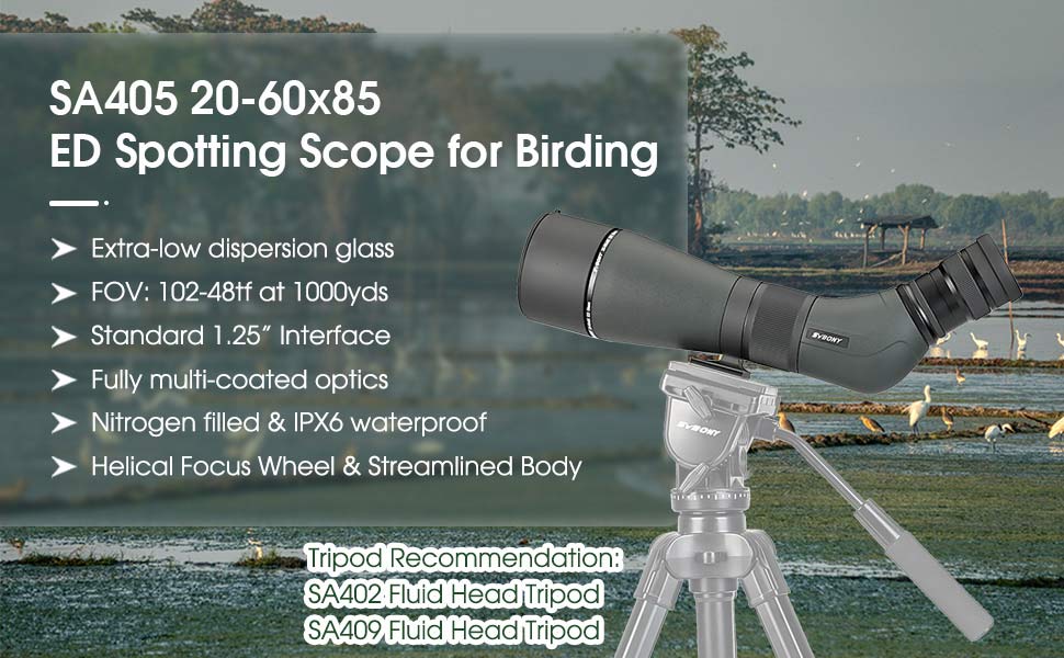 Longue-vue SVBONY SA405 20-60x85 ED pour Observation de la Faune et Ornithologie - Verre ED