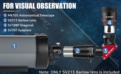 Lentille Barlow 3x SVBONY SV213 pour Observation Planétaire et Lunaire