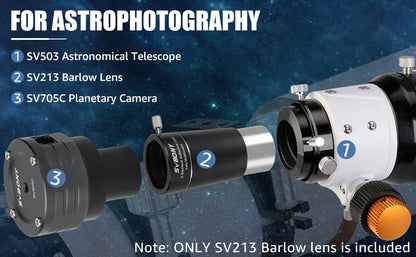 Lentille Barlow 3x SVBONY SV213 pour Observation Planétaire et Lunaire