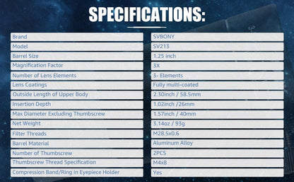 Lentille Barlow 3x SVBONY SV213 pour Observation Planétaire et Lunaire