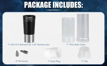 Lentille Barlow 3x SVBONY SV213 pour Observation Planétaire et Lunaire