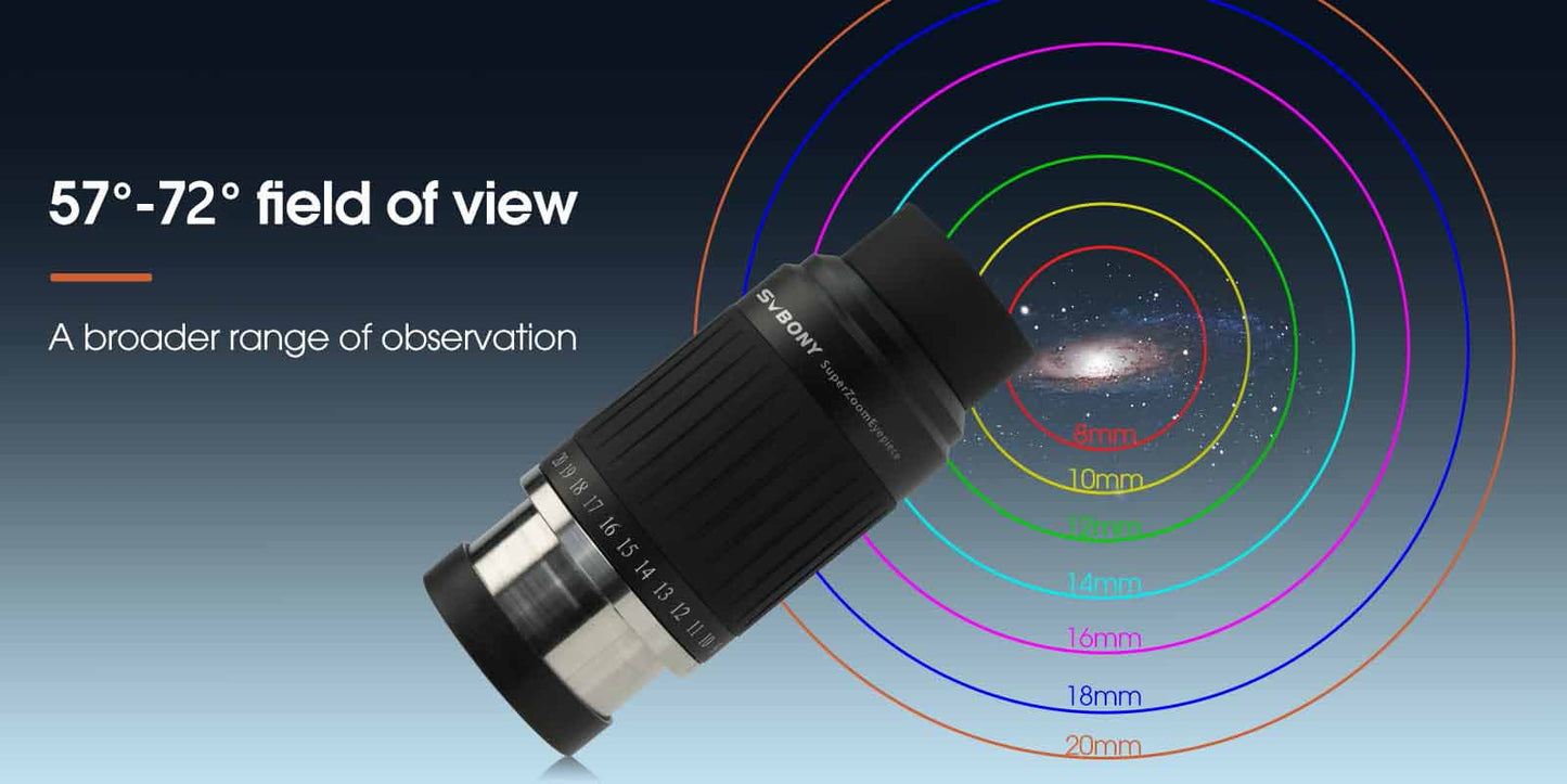 Oculaire Zoom Asphérique Super SV230 8-20 mm 57°-72° AFOV - SVBONY