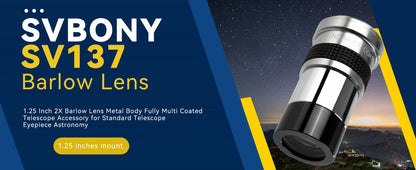 Svbony SV137 Barlow 3x, 1.25 Metalen Barlow Lens, FMC Barlow Telescoop Lens voor Astronomie Scope Oculair Svbony SV137 Barlow 3x, 1.25 Metalen Barlow Lens, FMC Barlow Telescoop Lens voor Astronomie Scope Oculair