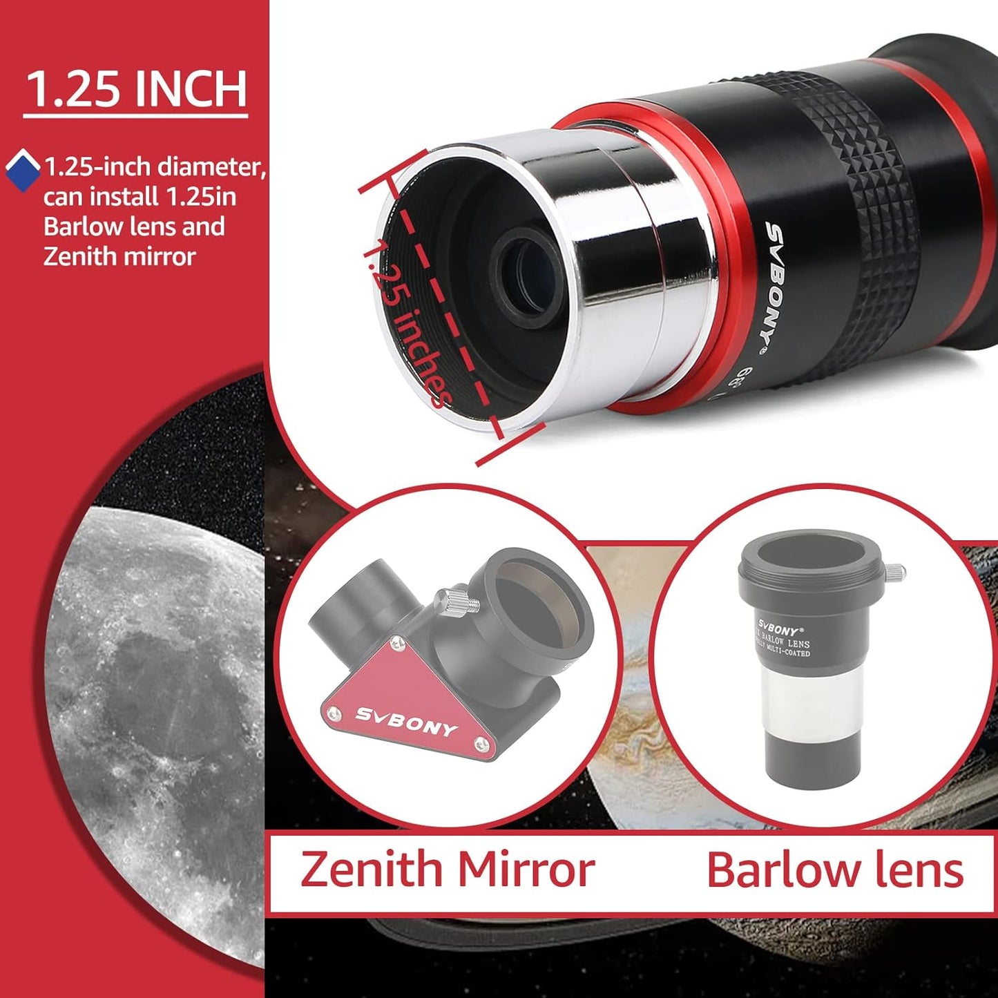 Set d'Oculaires Ultra Grand Angle 68° 1.25'' (6mm/9mm/15mm/20mm) - SVBONY