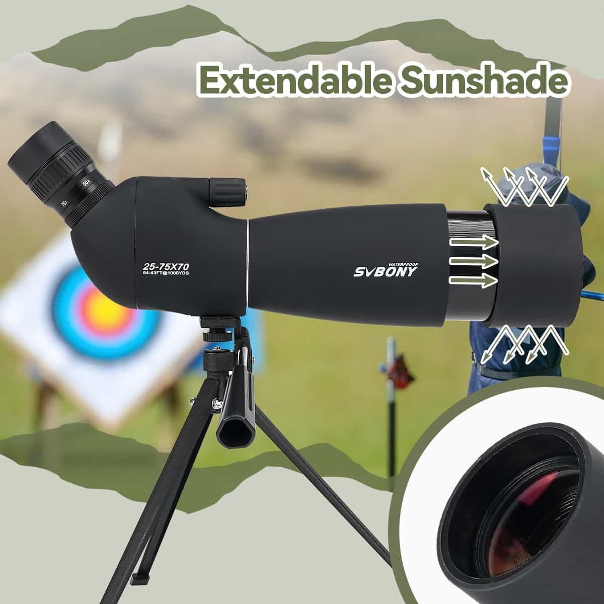 Longue-vue SVBONY SV28 Plus 25–75×70 pour photographie au smartphone