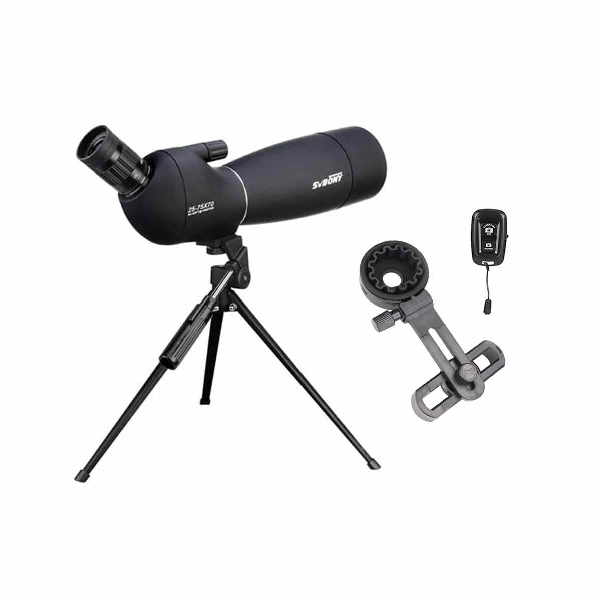 Longue-vue SV28 25–75×70 IPX4 avec trépied de table et adaptateur smartphone – SVBONY