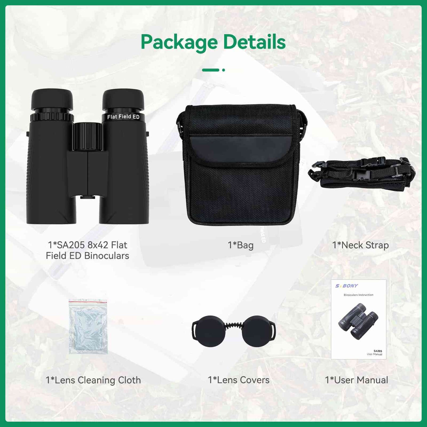 Jumelles 8x42 ED Champ Plat Étanches IP67 avec Prismes BaK-4 - SA205