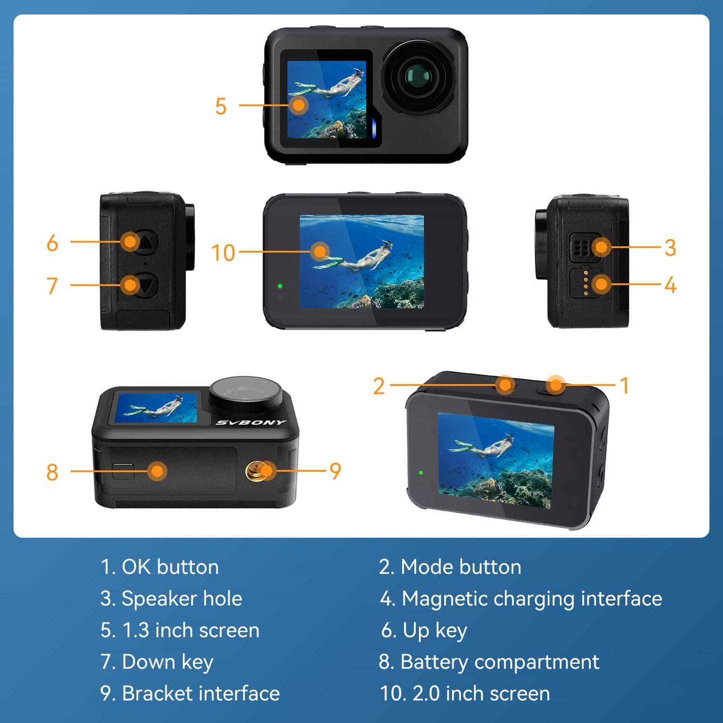 Camera Action ACT20 4K60fps Ultra HD Waterproof IPX8 with Double Screen - SVBONY