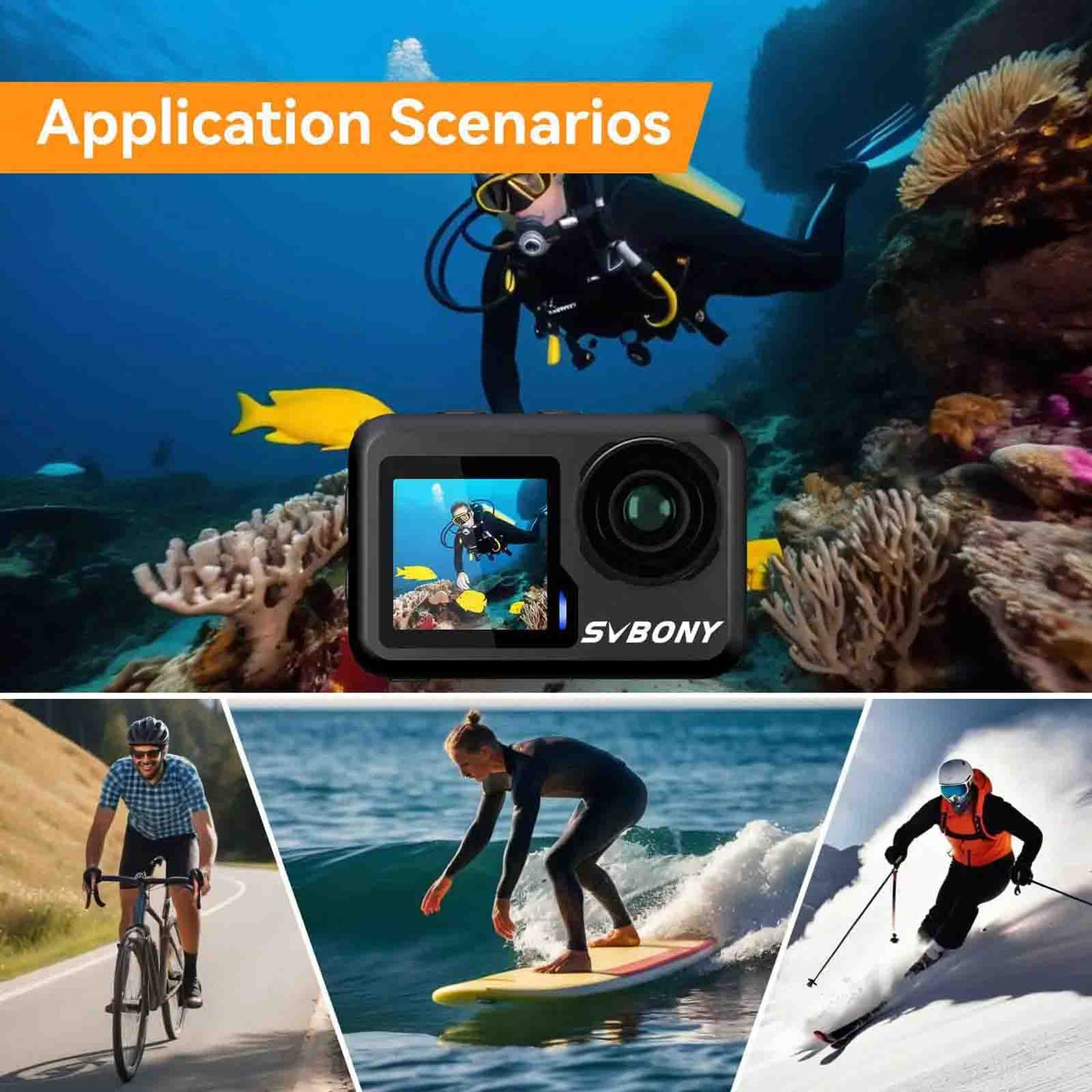 Camera Action ACT20 4K60fps Ultra HD Waterproof IPX8 with Double Screen - SVBONY