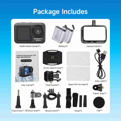 Caméra Sport Étanche ACT20 4K60fps Ultra HD avec Double Écran et Stabilisation - SVBONY