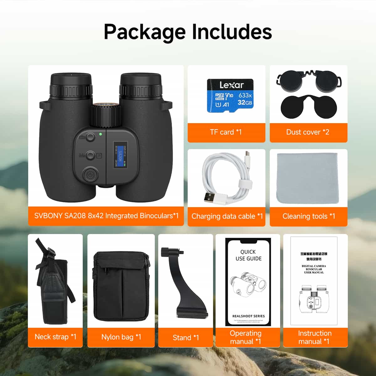 Jumelles Numériques SA208 8x42 avec Photo/Vidéo, Écran LCD et Verre ED - Svbony