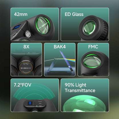 Jumelles Numériques SA208 8x42 avec Photo/Vidéo, Écran LCD et Verre ED - Svbony