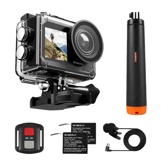 4K/30fps Action Camera Waterproof IPX8 30m with 6-Axis EIS and 5x Zoom - SVbony
