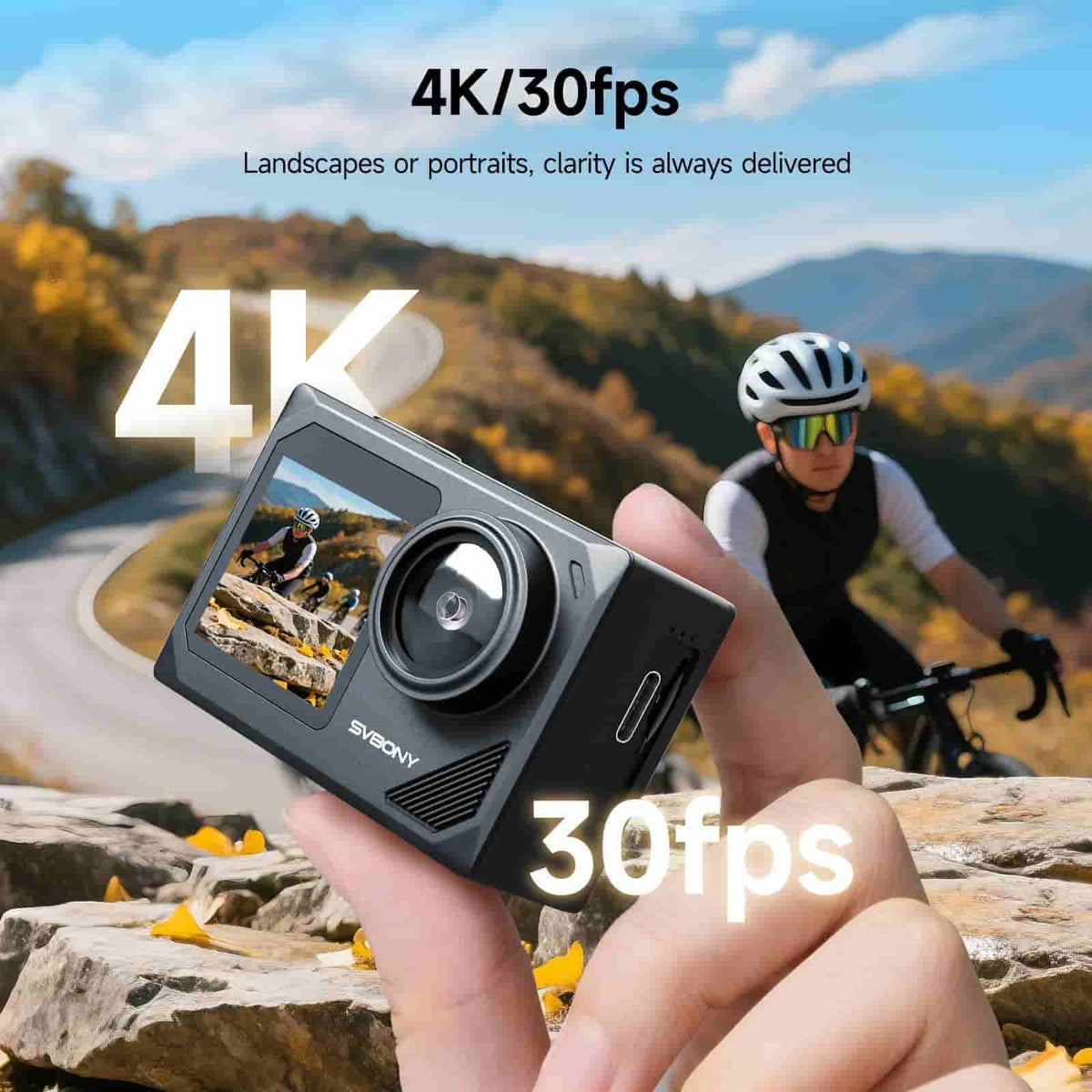 4K/30fps водонепроникна камера дії IPX8 30м з 6-вісною EIS та 5x зумом - SVbony