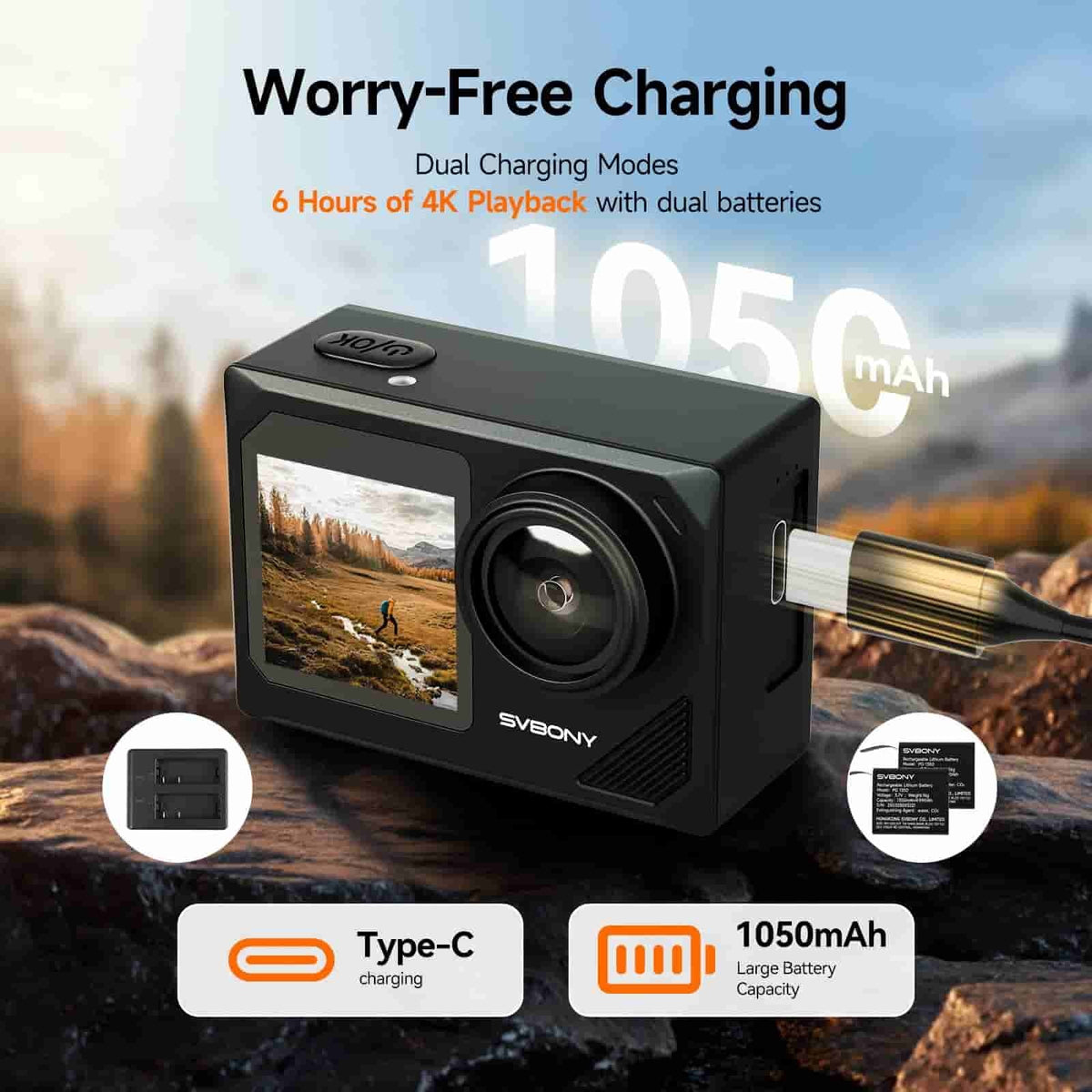 4K/30fps водонепроникна камера дії IPX8 30м з 6-вісною EIS та 5x зумом - SVbony