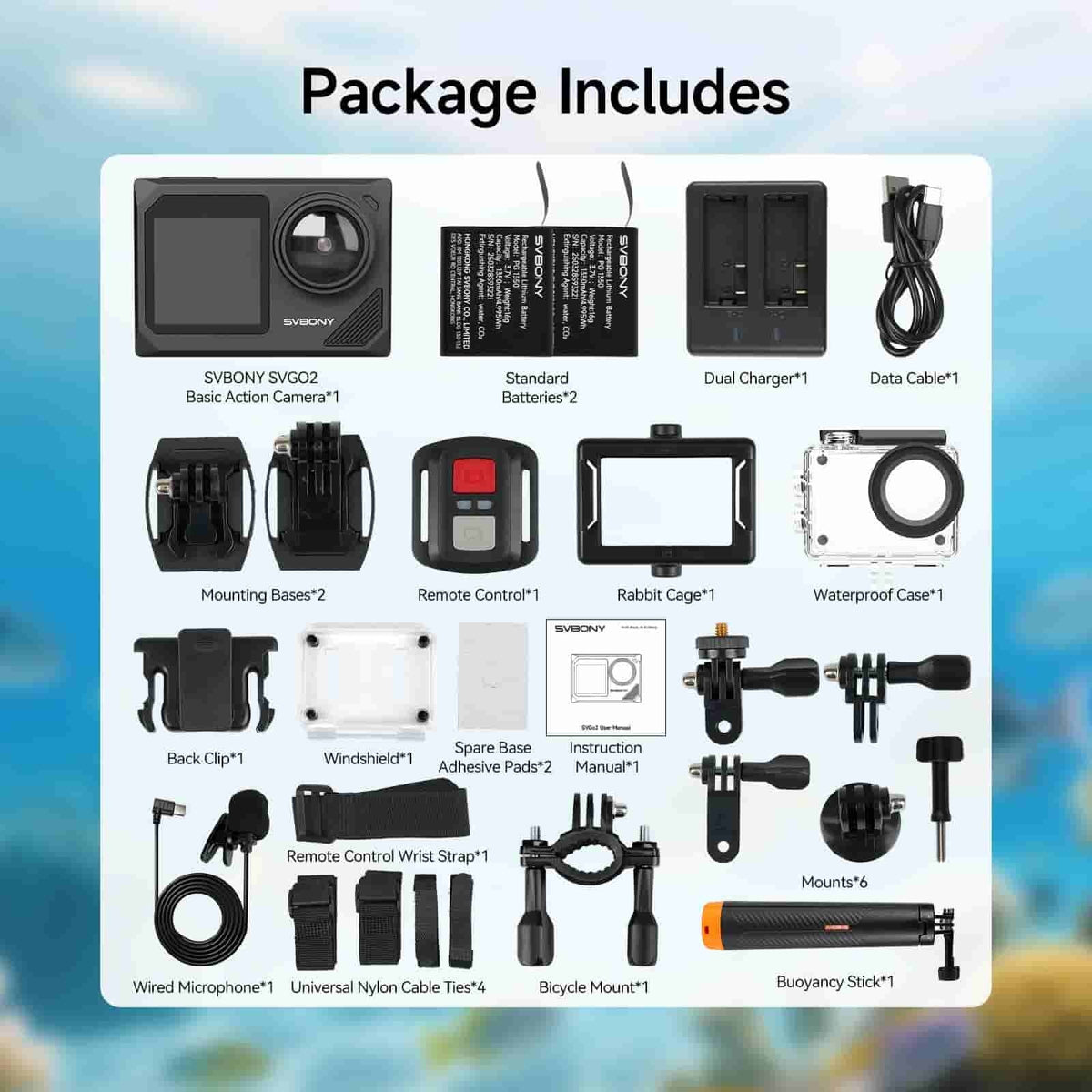 4K/30fps водонепроникна камера дії IPX8 30м з 6-вісною EIS та 5x зумом - SVbony